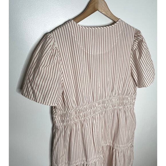 Quince Short Sleeve Tiered Cotton Maxi Dress Womens XL Terracotta Stripe Pockets - Picture 7 of 11